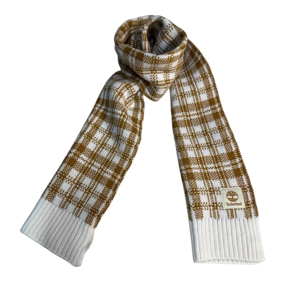 Timberland Plaid‎ Knit Scarf Wheat/Tan/White Colorway Unisex On-Trend Fashion